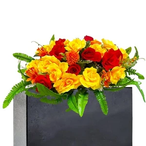 Grave Flowers for Cemetery Artificial Funeral Flower 1 Saddle Yellow-red - Picture 1 of 6