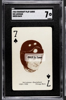 1963 Stancraft Football Cards - Sid Luckman - 7 of Spades - Green Back SGC 7 - Image 1 of 2