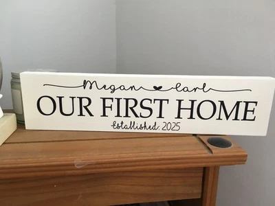 Our First Home Personalised Wooden Sign plaque House Warming Gift sign - Image 1 of 3