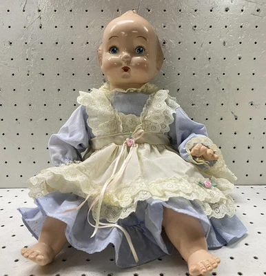 Delantal de encaje vintage 1989 Horsman Sister bebé muñeca vinilo/tela vestido lunares Foto 1 de 4