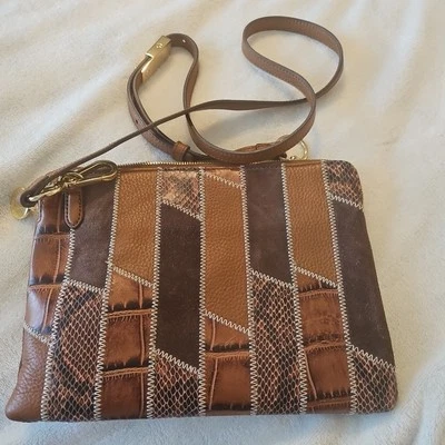 G.i.l.i. Bolso de Mano GILI Cuero Genuino Retazos Bandolera Marrón Correa Ajustable Foto 1 de 4