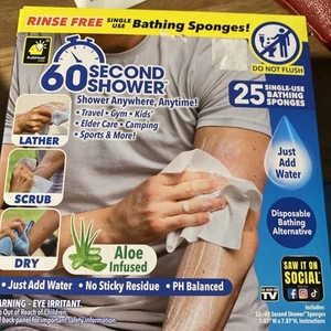 New!🧼 60 Second Shower, 25 Single-Use Bathing Sponges Travel/GYM PH Balanced!🚿 - Picture 1 of 1