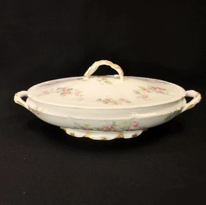 GDA Charles Field Haviland Vegetable Bowl Oval Covered Gold Pink Roses Limoges - Picture 1 of 12