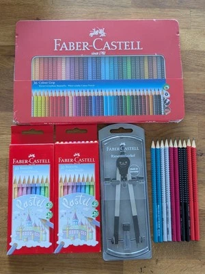 NEU 36 Faber Castell GRIP+20 Pastel Buntstifte+10  Bleistifte+Zirkel Schulbedarf - Bild 1 von 4