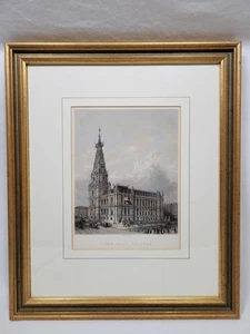 Antique Print Hand Coloured Framed Halifax Town Hall 1870 40x33.5cm Rare Prop - Picture 1 of 18