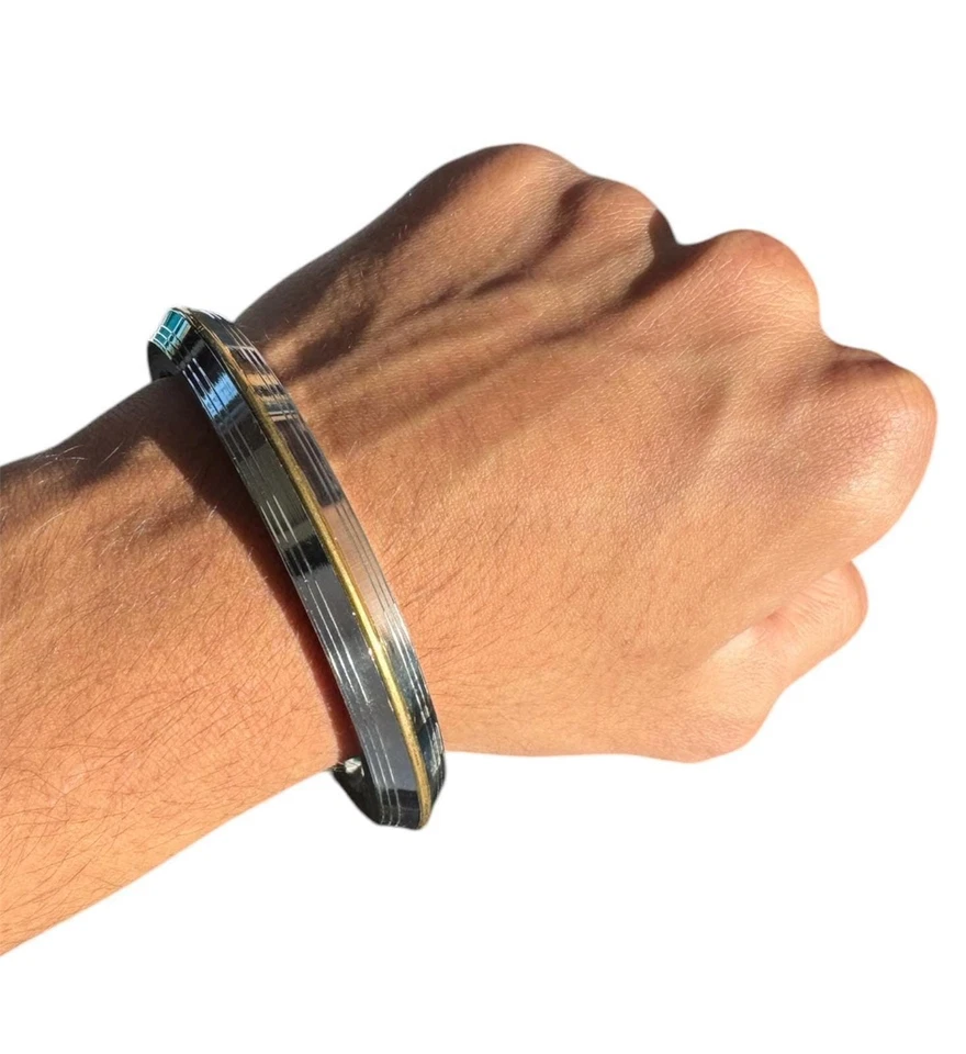 Sikh Kara Edelstahl dick sieben Linien Armband Messing Line Kada Singh Kaur - Bild 1 von 4