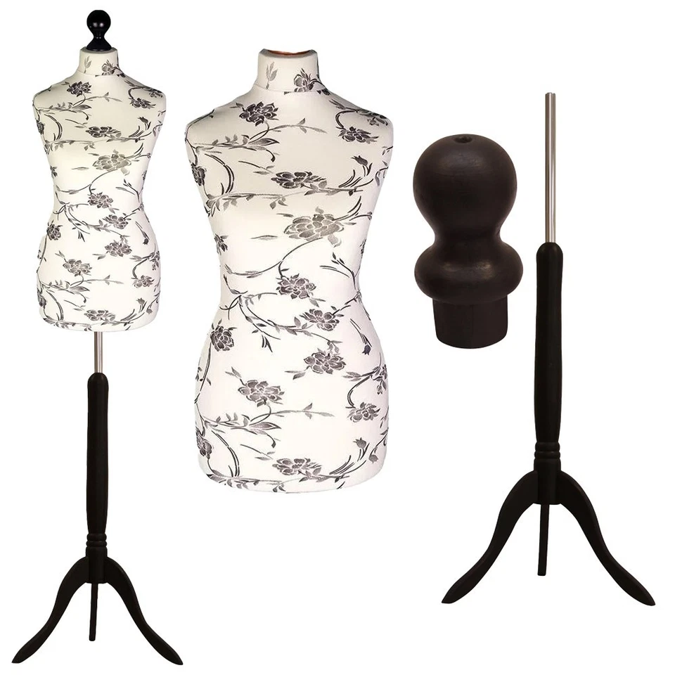 DISPLAY GURU Female Floral Dressmakers Tailors Dummy Mannequin Bust with Wooden Stand