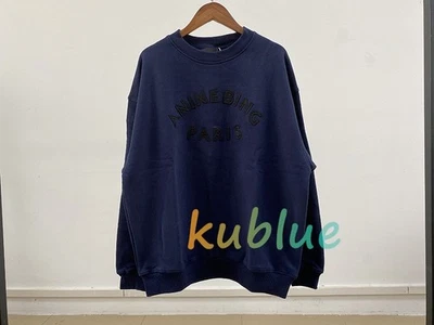 Women Navy Blue Long Sleeve Patch Letter Printing Casual Sweatshirt - Image 1 of 4