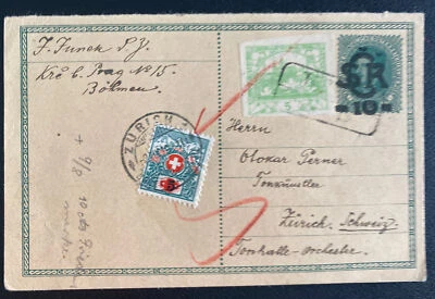 Checoslovaquia 1919 franqueo debido postal cubierta a Zurich Suiza Foto 1 de 2