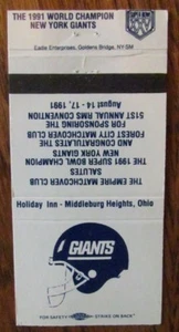 FOOTBALL: 1991 SUPER BOWL CHAMPIONS NEW YORK GIANTS (SPORTS MATCHBOOK COVER) -E9 - Picture 1 of 1