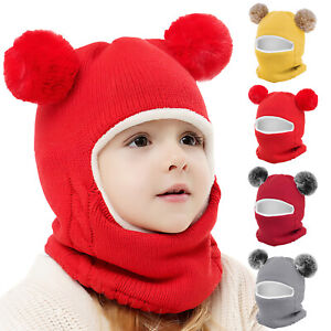 Cute Baby Toddler Kids Winter Beanie Warm Hat Hooded Scarf Earflap Knitted Cap