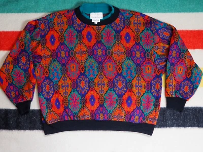 Suéter Retro Para Mujer Neiman Marcus Persa Geométrico Poli De Colección Años 80 S Foto 1 de 4