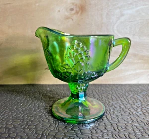 Indiana Harvest Grape Green Carnival Glass Footed Stem Creamer Pitcher - Picture 1 of 7