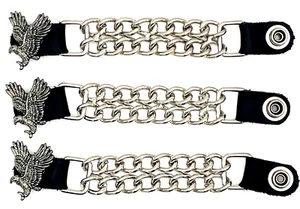 3 EAGLE DOUBLE CHAIN MOTORCYCLE BIKER VEST EXTENDER MADE IN USA - Picture 1 of 1