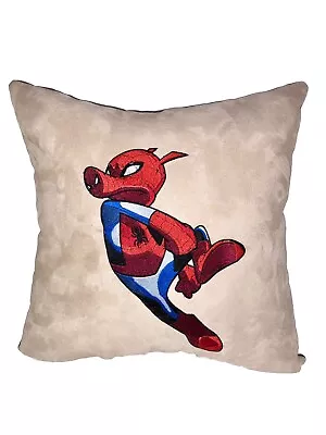 Peter Porker Spider Ham Pillow Faux Suede Embroidered 15 X 15 Comic PIG - Image 1 of 4