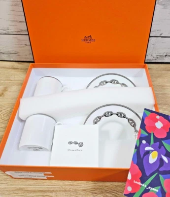 Par de tazas y platillos de café Demitasse HERMES Paris CHAINE D'ANCRE PLATINUM NUEVO EN CAJA Foto 1 de 4