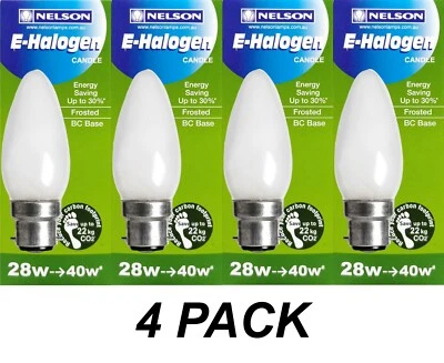 4 x 28W Pearl B22 Candle Shaped Light Globes Bulbs Lamps Bayonet Cap Halogen - Image 1 of 4