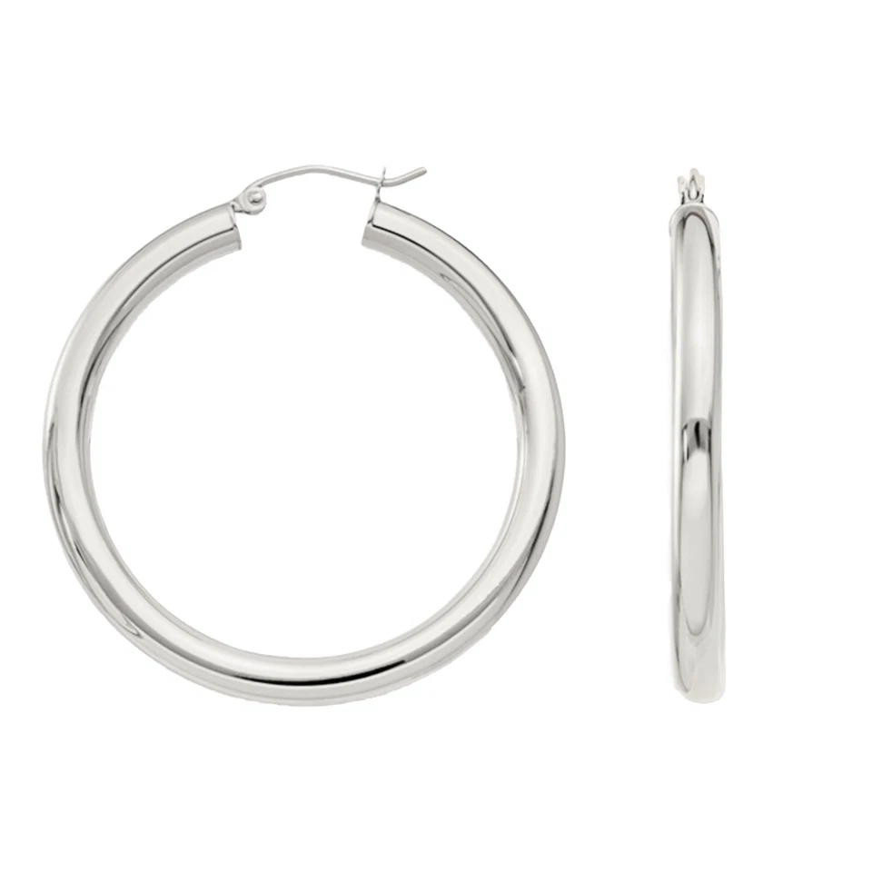 Pendientes de aro de plata de ley 925 gruesos de 35 mm para hombres mujeres niños de 4 mm de ancho Foto 1 de 2