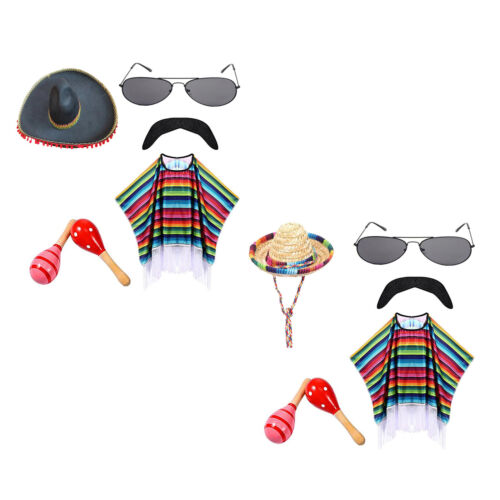 Adult Mexican Costume Set Sunglasses Fake Mustache Maracas Prop Classic 5Pcs