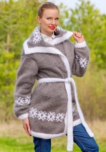 Grey mohair sweater cardigan Icelandic jacket fuzzy gray Nordic coat SuperTanya - Picture 1 of 8