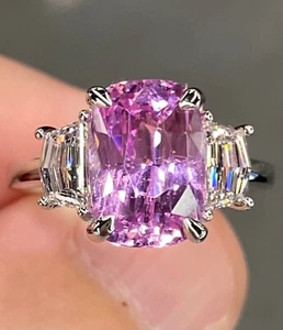 GIA Certified Unheated 5.2 Ctw Light Pink Sapphire & DVVS Diamond Platinum Ring - Picture 1 of 13
