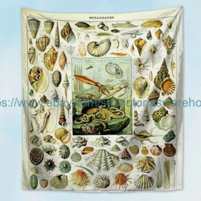 Decoración moderna Adolphe Millot moluscos vintage arte francés tapiz de pared Foto 1 de 2