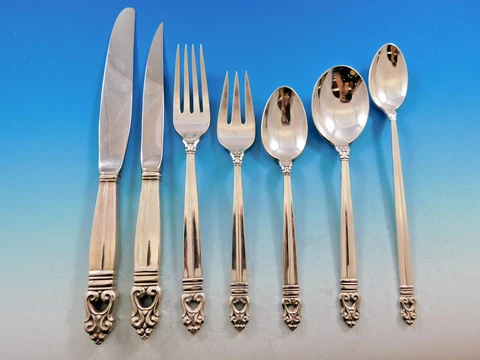 Royal Danish by International Sterling Silver Flatware Set for 8 Service 56 pcs Cover