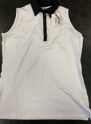 Polo de golf deportivo Haley para mujer sin mangas blanco negro pequeño Foto 1 de 4