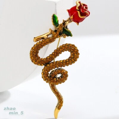Хрустальная змея броши со стразами цветок брошь заколка золотистый ювелирных изделий вечеринки подарок - Изображение 1 из 4
