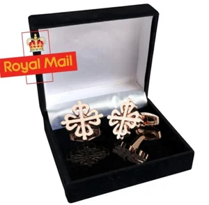 HIGH QUALITY KNOT men’s Cufflink ROSE GOLD Plated  Wedding IN A CUFFLINK BOX UK - Picture 1 of 7