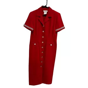 Vintage Miss Dorby Petite Red Short Sleeve Button Down Collared Dress SZ 10 P - Picture 1 of 9