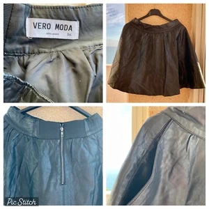 WOMENS SKIRT BLACK LEATHER UNIQUE JANICE SHORT VERO MODA WORN ON FILM INC UK PP - Picture 1 of 4
