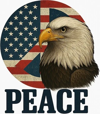 Patriotic Eagle Peace Sign Iron On Transfer-T-Shirt + Light & Dark Fabrics #7 - Image 1 of 4