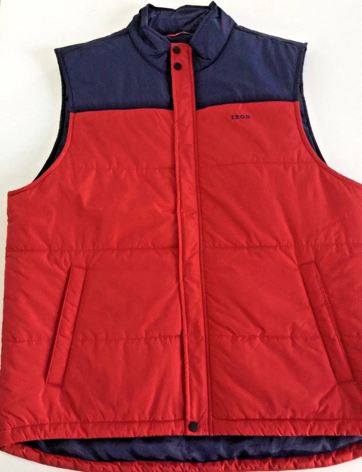 Izod Men's Light Navy Red Shirt Puffer Snap Front Vest jacket XLarge XL NWOT - Image 1 of 1
