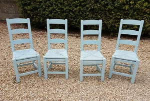 SOLID OAK LADDER BACK RUSH SEAT DINING CHAIRS ICE BLUE BY PAINT&PAPER LIBRARY - Picture 1 of 4