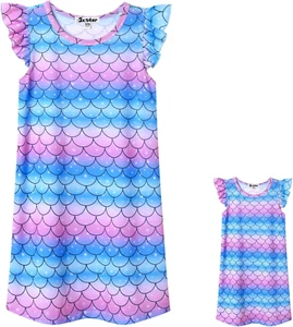 Matching Girls&Doll Nightgowns Pajamas Princess Sleepwear Flutter Sleeve Night D - Picture 1 of 12