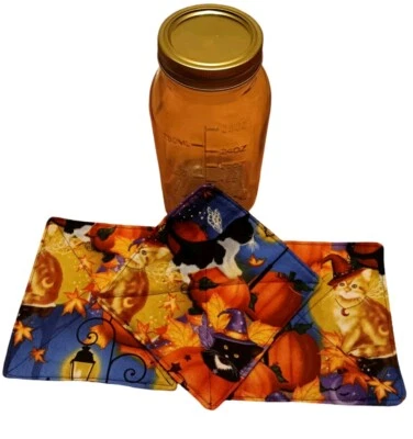 Set of 6 (5" Sq) Jar Gripper Opener Rubber Husband Halloween Cat Fall Turkey  - Image 1 of 4