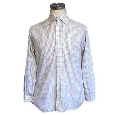 Burberry London Mens Dress Shirt Sz 15.5 Tan White Plaid Button Down Long Sleeve - Image 1 of 4
