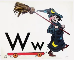 Vintage Alphabet Poster Card Electric Company Letter W 1977 Halloween Witch MB - Picture 1 of 1