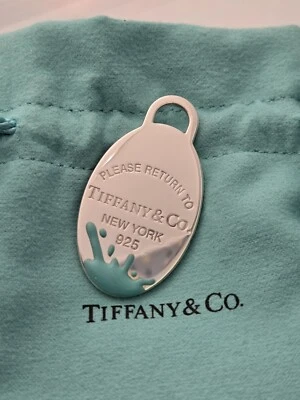 Tiffany Co Plata Esterlina Azul Esmalte Salpicaduras Grande Etiqueta Ovalada Dije ✨️NUEVO✨️ Foto 1 de 3