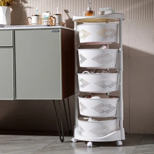 5 Layer Kitchen Rotating Organizer Rack Fruit Vegetable Storage Basket w/ Wheels - Picture 1 of 11