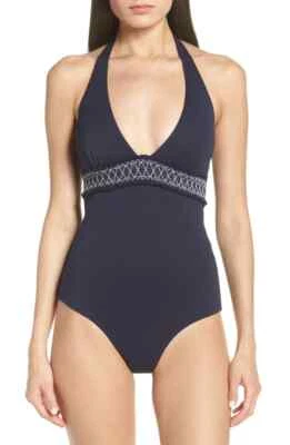 Traje de baño Heidi Klein azul marino anguila calado de una pieza para mujer talla pequeña L68720 Foto 1 de 3