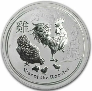 2017 Australia 2 oz Silver Lunar Rooster Coin Perth Mint BU in Capsule - Picture 1 of 2
