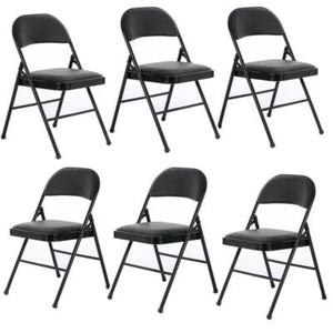 Set of 6 Home Dinner Fabric Padded Seat Metal Frame Folding Chair Black Color - Picture 1 of 6