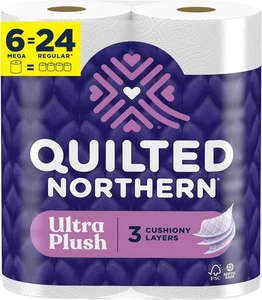 Quilted Northern Ultra Plush Toilet Paper, 6 Mega Rolls, 3-Ply, Soft - Picture 1 of 6