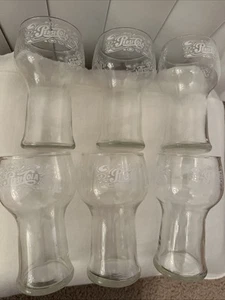 Pepsi-Cola Glasses 6” Widemouth~Set Of 6~Vintage 1970's White Lettering Logo - Picture 1 of 3