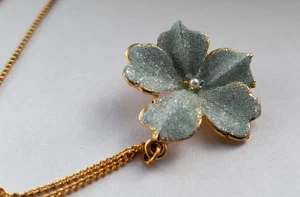 GOLD PLATED DIAMOND DUST ENAMEL FLOWER PENDANT  #AA - Bild 1 von 4