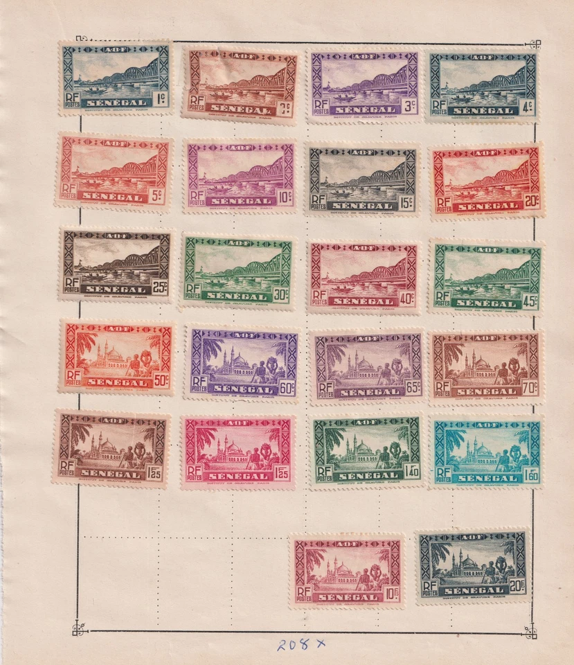 Estampillas de SENEGAL en 2 caras de una página antigua Foto 1 de 2