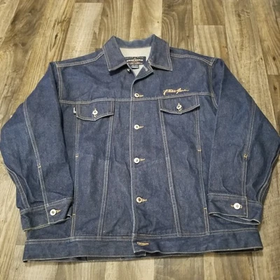De Colección Phat Farm Azul Oscuro Denim Botón Completo Suelto Hip Hop Jean Chaqueta Logo Para Hombres XL Foto 1 de 4