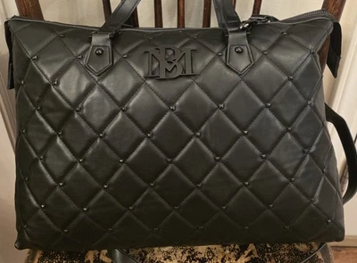 Badgley Mischka Tote Bag Quilted Studded Vegan Leather Satchel Black MSRP $199 - Image 1 of 4